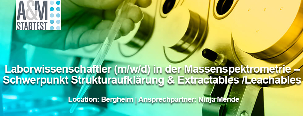 Header-Bild Stellenanzeige - Laborwissenschaftler (m/w/d) in der Massenspektrometrie – Schwerpunkt Strukturaufklärung & Extractables /Leachables